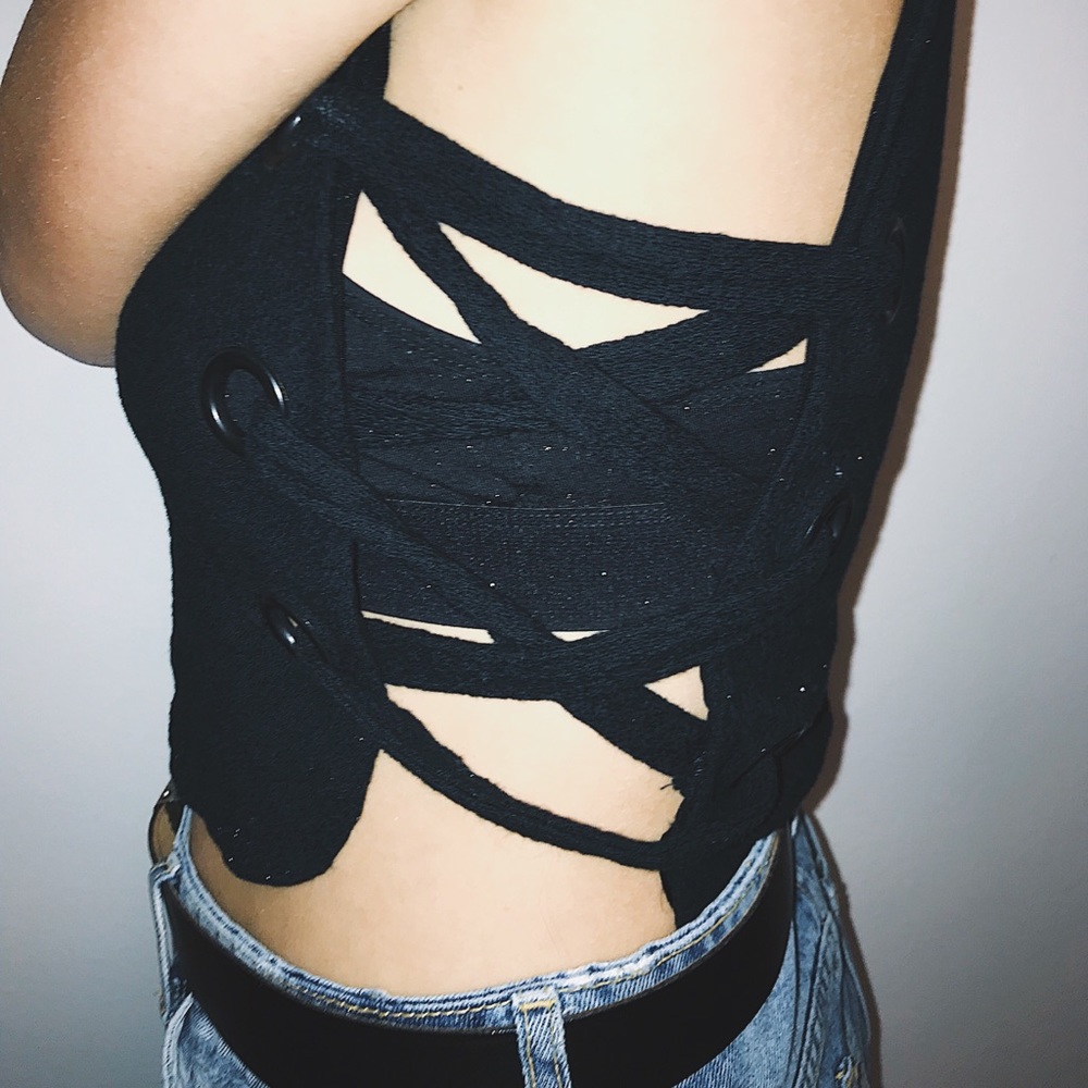 Urban Outfitters Crop Black Criss Cross Tank